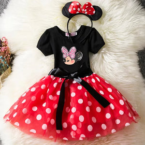 Mickey Minnie Mouse Baby Girls Cosplay Costume Kids Fancy Polka Dot Dress Princess Dress Children Birthday Party Clothing Gift - Bear Hugs