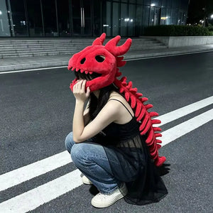 Halloween Dinosaur Skeleton Headgear Red Plush Role Play Costume Fun Prank Creative Toys Birthday Gift For Family Adult Party - Bear Hugs