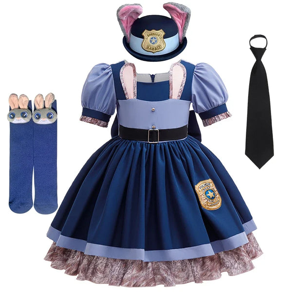 Girls Judy Bunny Police Officer Dress Disney Zootopia 2 Bunny Costume for Kids Cosplay Dress With Accessories Fancy Outfits - Bear Hugs