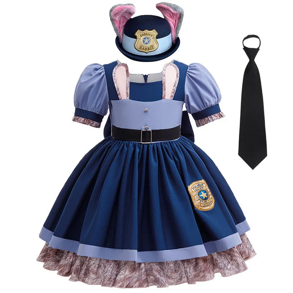 Girls Judy Bunny Police Officer Dress Disney Zootopia 2 Bunny Costume for Kids Cosplay Dress With Accessories Fancy Outfits - Bear Hugs