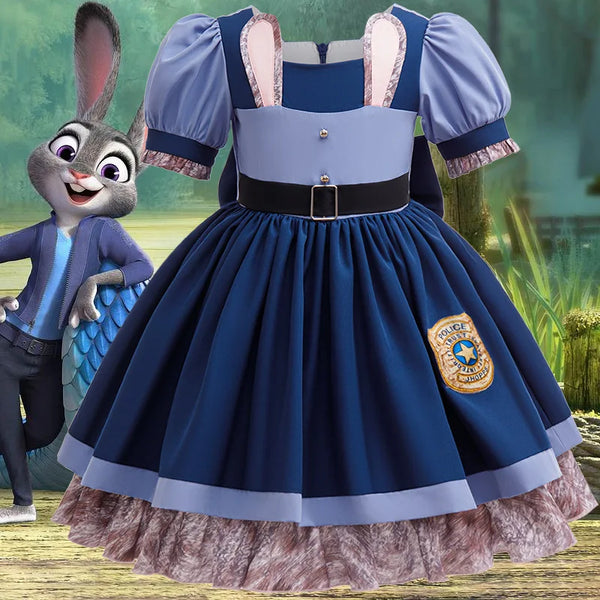 Girls Judy Bunny Police Officer Dress Disney Zootopia 2 Bunny Costume for Kids Cosplay Dress With Accessories Fancy Outfits - Bear Hugs