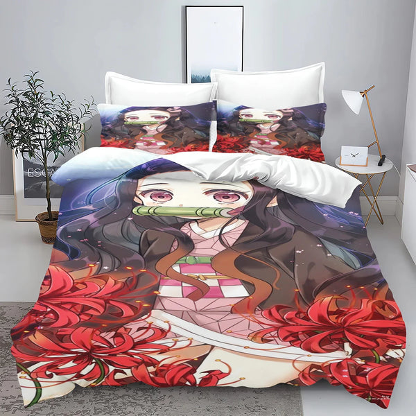 Demon Slayer: Kimetsu no Yaiba kamado Nezuko Anime 100% Polyester Bedding Set Duvet Cover Set Printed Cartoon Home Decor - Bear Hugs