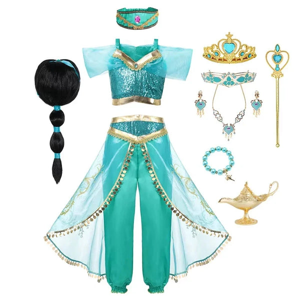 Jasmine Princess Dress Princess Dress Up Of Aladdin The Magic Lamp Costume Girls Birthday Party Halloween Fantasy Top Pants - Bear Hugs