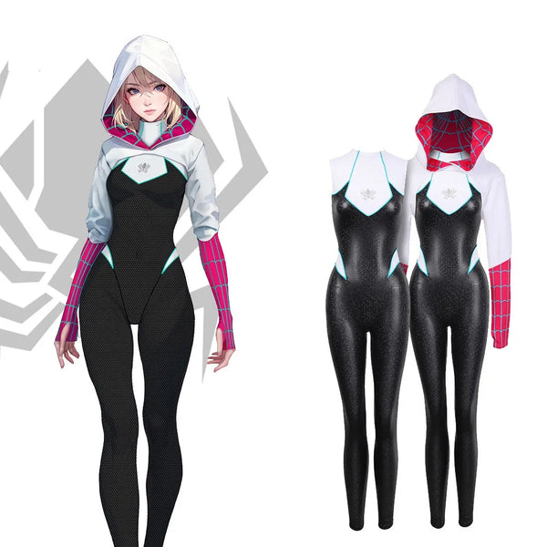 Spiderman Across Spider Verse Gwen Stacy Cosplay Costume PU One-piece Suit Tight and Elastic De Batterie Spiderman Women - Bear Hugs