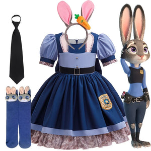Girls Judy Bunny Police Officer Dress Disney Zootopia 2 Bunny Costume for Kids Cosplay Dress With Accessories Fancy Outfits - Bear Hugs