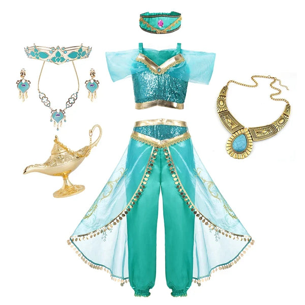 Jasmine Princess Dress Princess Dress Up Of Aladdin The Magic Lamp Costume Girls Birthday Party Halloween Fantasy Top Pants - Bear Hugs