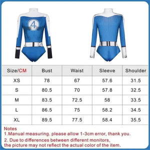 Women Fantastic Fourth Susan Storm Cosplay Bodysuit Halloween Blue White Color Invisible Zipper Long Sleeve Role Play Swimsuit - Bear Hugs