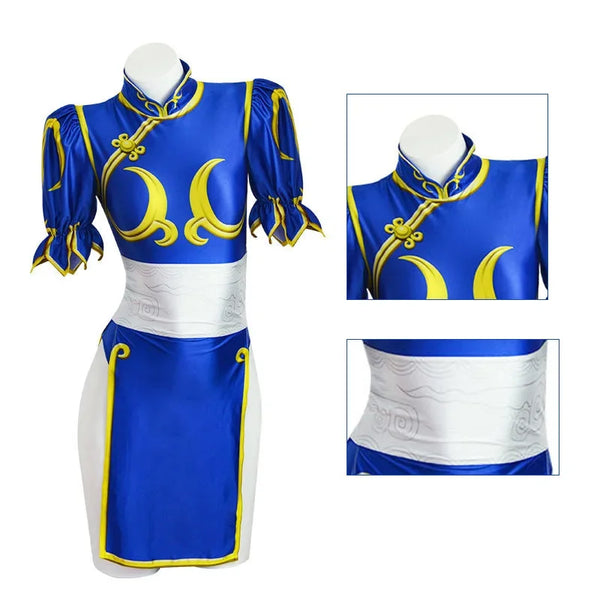 Chun Li Cosplay Dress Costume Game SF Chunli Role Play Blue Qipao Outfit Full Set Jackie Kung fu Halloween Party Suit For Fun - Bear Hugs