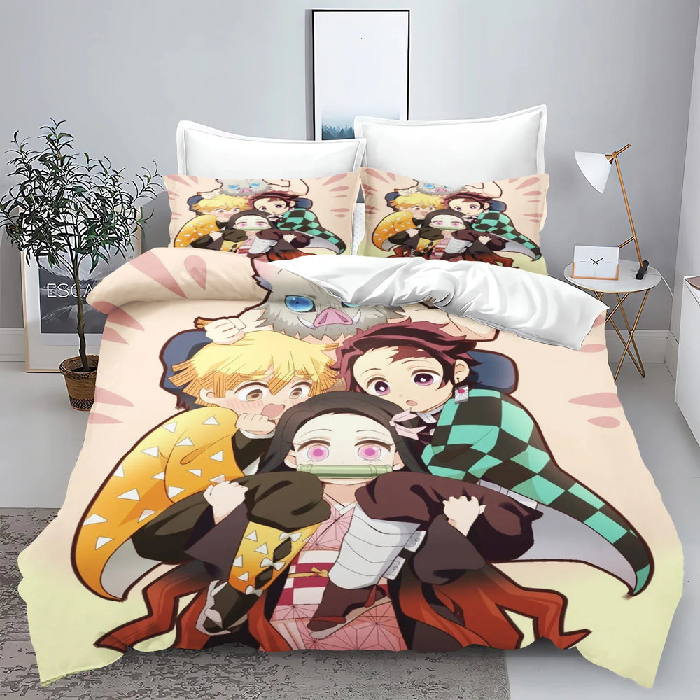 Demon Slayer: Kimetsu no Yaiba kamado Nezuko Anime 100% Polyester Bedding Set Duvet Cover Set Printed Cartoon Home Decor - Bear Hugs