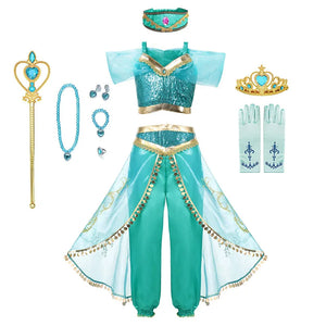 Jasmine Princess Dress Princess Dress Up Of Aladdin The Magic Lamp Costume Girls Birthday Party Halloween Fantasy Top Pants - Bear Hugs