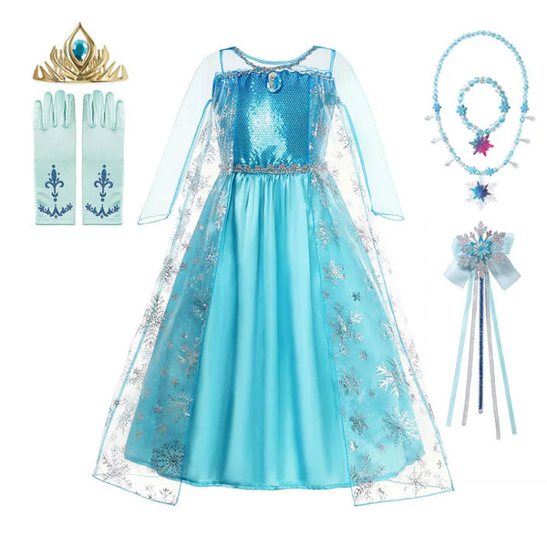 Girls Snow Queen Kids Costumes Girls Carnival Party Prom Gown Elsa Robe-Playing Children Clothing Princess Dress Birthday Dress - Bear Hugs