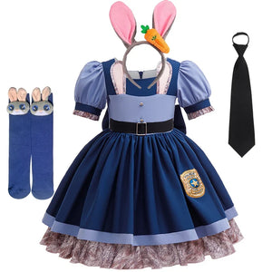 Girls Judy Bunny Police Officer Dress Disney Zootopia 2 Bunny Costume for Kids Cosplay Dress With Accessories Fancy Outfits - Bear Hugs