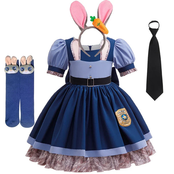 Girls Judy Bunny Police Officer Dress Disney Zootopia 2 Bunny Costume for Kids Cosplay Dress With Accessories Fancy Outfits - Bear Hugs