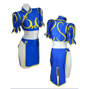 Chun Li Cosplay Dress Costume Game SF Chunli Role Play Blue Qipao Outfit Full Set Jackie Kung fu Halloween Party Suit For Fun - Bear Hugs