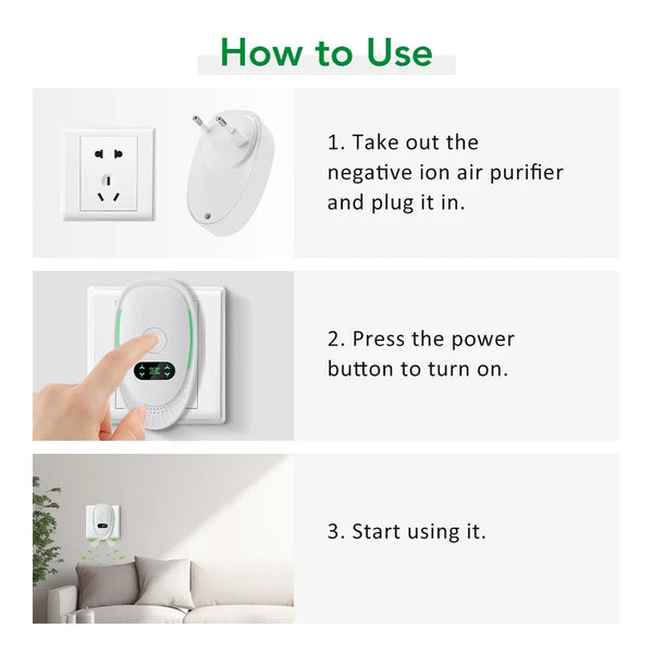 Plug-In Air Purifier Negative Ion Generator Mini Air Ionizer Dust Smoke Odor Remove For Home Bathroom Pet Air Cleaner Freshener - Bear Hugs