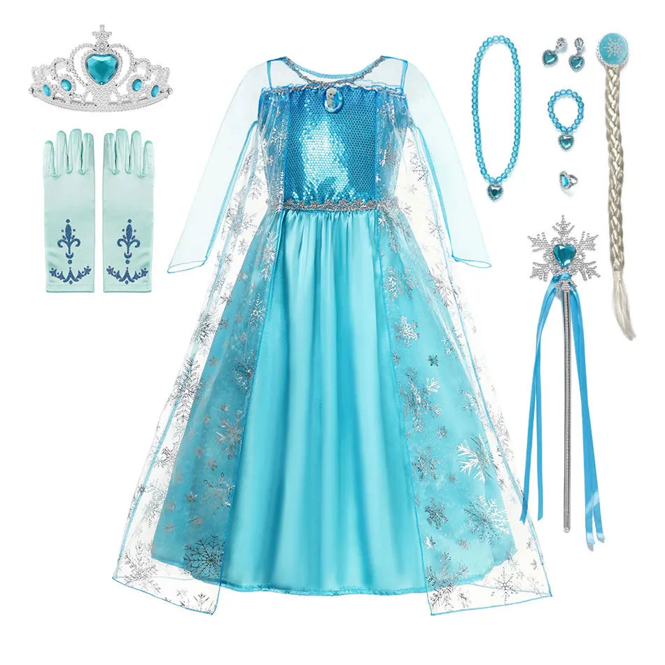 Girls Snow Queen Kids Costumes Girls Carnival Party Prom Gown Elsa Robe-Playing Children Clothing Princess Dress Birthday Dress - Bear Hugs