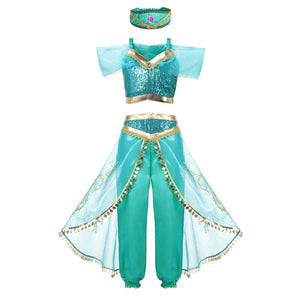 Jasmine Princess Dress Princess Dress Up Of Aladdin The Magic Lamp Costume Girls Birthday Party Halloween Fantasy Top Pants - Bear Hugs