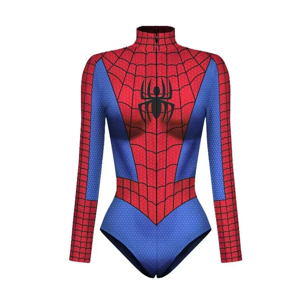 Superhero Spiderman Bodysuit for Women Captain America Cosplay 3D Print Long Sleeve Swimsuit Adult Halloween Carnival Costumes - Bear Hugs