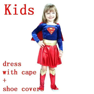 Superwoman Dress Cosplay Costumes Super Girls Dress Shoe Covers Suit Superhero Woman Super Hero Kids Halloween Costume - Bear Hugs