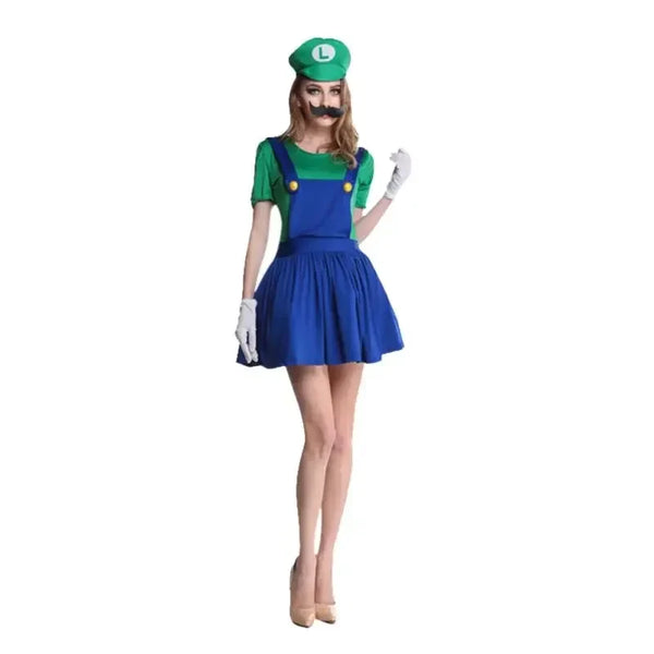 Game Super Plumber Bros Cosplay Costumes for Men Women Halloween Carnival Outfits Fancy Jumpsuit with Hat Mustache Gloves - Bear Hugs