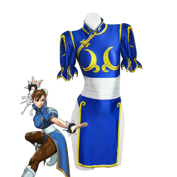 Chun Li Cosplay Dress Costume Game SF Chunli Role Play Blue Qipao Outfit Full Set Jackie Kung fu Halloween Party Suit For Fun - Bear Hugs