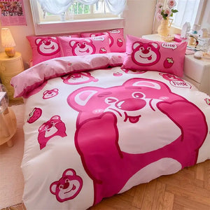 DZNY Bedding Set Cartoon Anime Children Bedroom Quilt Cover Boy Girl Bedclothes Single Double King Mickeys Duvet Cover Gift - Bear Hugs