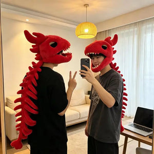 Halloween Dinosaur Skeleton Headgear Red Plush Role Play Costume Fun Prank Creative Toys Birthday Gift For Family Adult Party - Bear Hugs