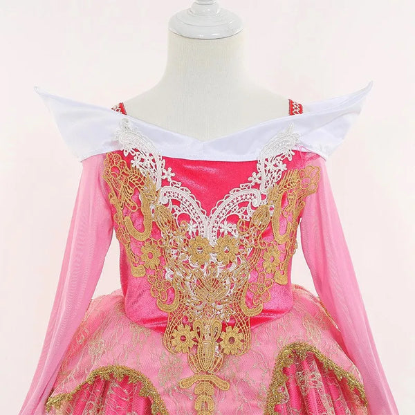 2026 Disney Sleeping Beauty Aurora Princess Dress Girl Cosplay Off Shoulder Kids Gifts Fancy Party Girl Baby Fine Lace Dress Set - Bear Hugs