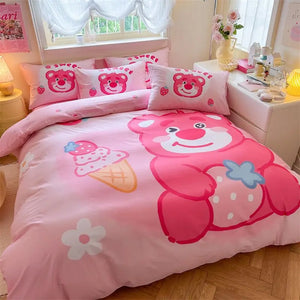 DZNY Bedding Set Cartoon Anime Children Bedroom Quilt Cover Boy Girl Bedclothes Single Double King Mickeys Duvet Cover Gift - Bear Hugs