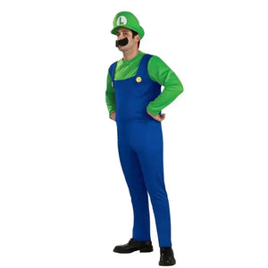 Game Super Plumber Bros Cosplay Costumes for Men Women Halloween Carnival Outfits Fancy Jumpsuit with Hat Mustache Gloves - Bear Hugs