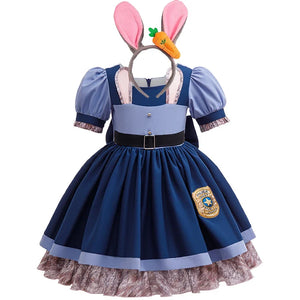 Girls Judy Bunny Police Officer Dress Disney Zootopia 2 Bunny Costume for Kids Cosplay Dress With Accessories Fancy Outfits - Bear Hugs