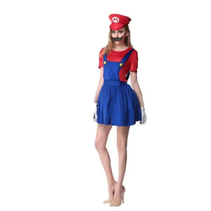 Game Super Plumber Bros Cosplay Costumes for Men Women Halloween Carnival Outfits Fancy Jumpsuit with Hat Mustache Gloves - Bear Hugs