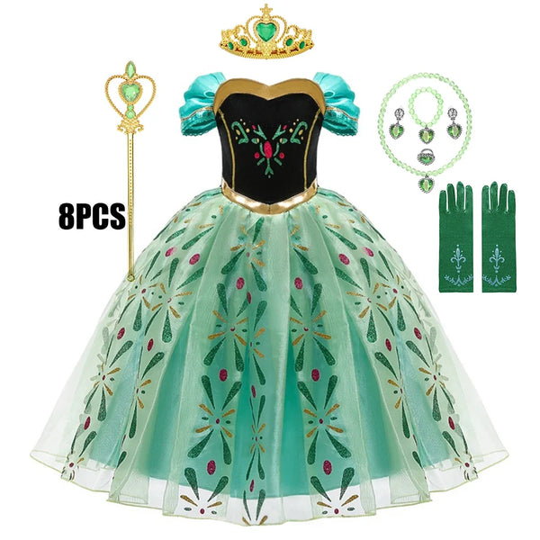Full Printing Kids Cosplay Anna Princess Costume Fancy Birthday Carnival Party Prom Dress Toddler Role Play Clothing Outfits - Bear Hugs