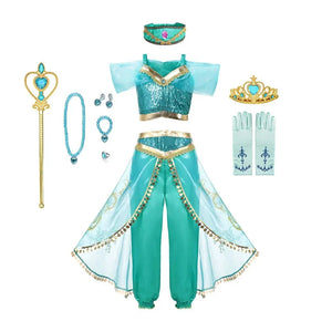 Jasmine Princess Dress Princess Dress Up Of Aladdin The Magic Lamp Costume Girls Birthday Party Halloween Fantasy Top Pants - Bear Hugs