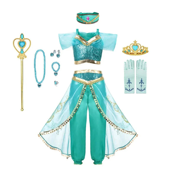 Jasmine Princess Dress Princess Dress Up Of Aladdin The Magic Lamp Costume Girls Birthday Party Halloween Fantasy Top Pants - Bear Hugs