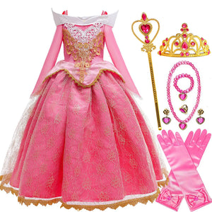 2026 Disney Sleeping Beauty Aurora Princess Dress Girl Cosplay Off Shoulder Kids Gifts Fancy Party Girl Baby Fine Lace Dress Set - Bear Hugs