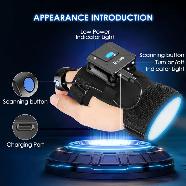 Eyoyo 2D Bluetooth Barcode Scanner Left&Right Hand Glove Wearable Scanner Patable 1D QR Finger Bar Code Reader Wireless Device - Bear Hugs