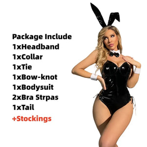 Playboy Bunny Girl Costume Women Sexy Cosplay Lingerie PU Leather Bodysuit with Tie and Headband Suit Anime Outfit - Bear Hugs