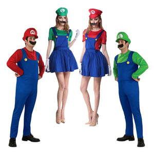 Game Super Plumber Bros Cosplay Costumes for Men Women Halloween Carnival Outfits Fancy Jumpsuit with Hat Mustache Gloves - Bear Hugs