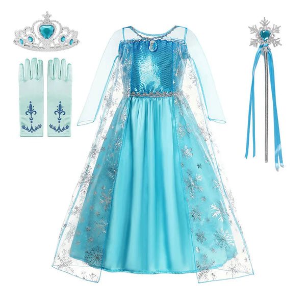 Girls Snow Queen Kids Costumes Girls Carnival Party Prom Gown Elsa Robe-Playing Children Clothing Princess Dress Birthday Dress - Bear Hugs