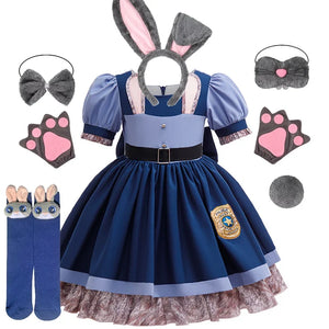 Girls Judy Bunny Police Officer Dress Disney Zootopia 2 Bunny Costume for Kids Cosplay Dress With Accessories Fancy Outfits - Bear Hugs