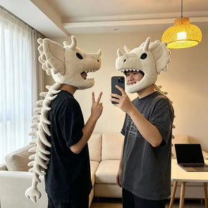 Halloween Dinosaur Skeleton Headgear Red Plush Role Play Costume Fun Prank Creative Toys Birthday Gift For Family Adult Party - Bear Hugs
