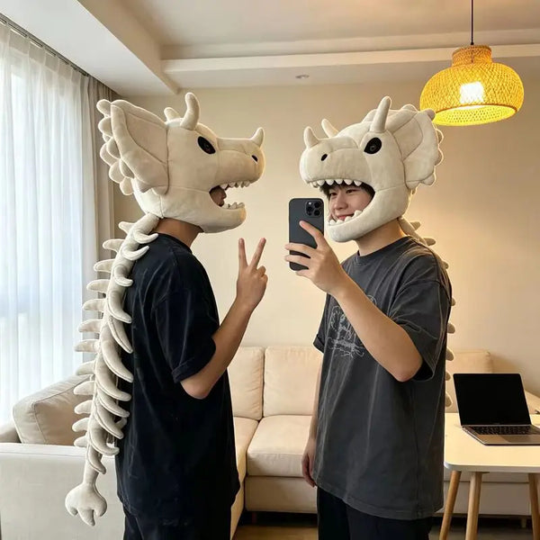 Halloween Dinosaur Skeleton Headgear Red Plush Role Play Costume Fun Prank Creative Toys Birthday Gift For Family Adult Party - Bear Hugs