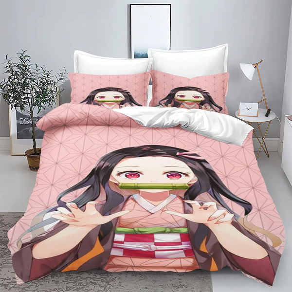 Demon Slayer: Kimetsu no Yaiba kamado Nezuko Anime 100% Polyester Bedding Set Duvet Cover Set Printed Cartoon Home Decor - Bear Hugs