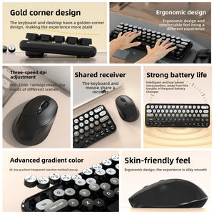 Ergonomic 2.4G Wireless Keyboard Mouse Combo 65 Keys Gradient Color - Bear Hugs
