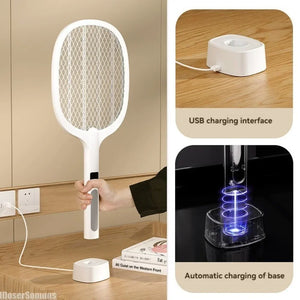 Electric Fly Swatter Insect Killer 4000V Type-C Rechargeable Detachable Handheld Automatic Tapping Mode Indoor and Outdoor - Bear Hugs
