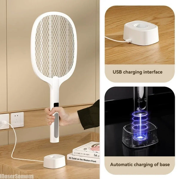 Electric Fly Swatter Insect Killer 4000V Type-C Rechargeable Detachable Handheld Automatic Tapping Mode Indoor and Outdoor - Bear Hugs