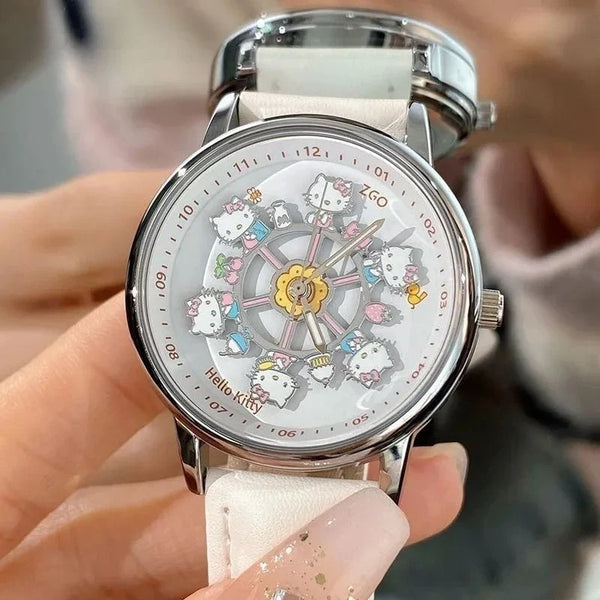 Sanrio Hello Kitty Rotating Glow in The Dark Watch for Women Teen Girls Students Best Friends Birthday Gift Cartoon Cute - Bear Hugs