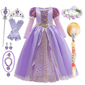 Girls Disney Rapunzel Dress Kids Tangled Disguise Carnival Girl Princess Costume Birthday Party Gown Outfit Clothes 2-10 Years - Bear Hugs