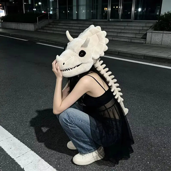 Halloween Dinosaur Skeleton Headgear Red Plush Role Play Costume Fun Prank Creative Toys Birthday Gift For Family Adult Party - Bear Hugs